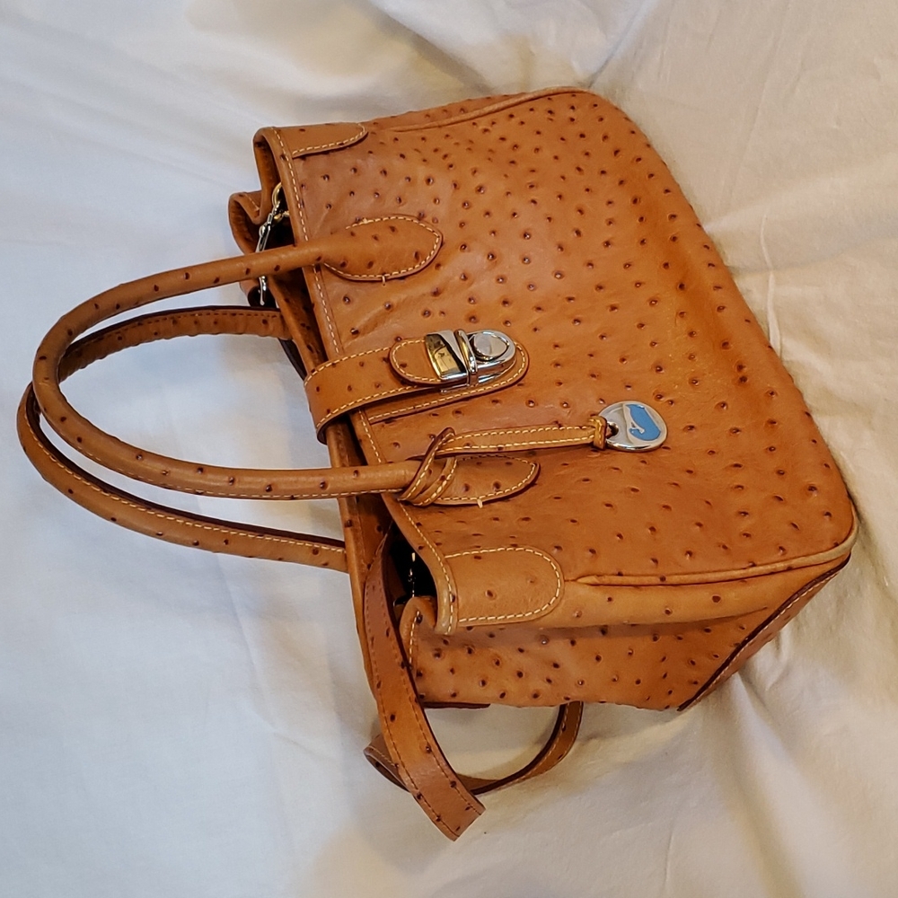 Dooney & Bourke top handle tan leather embossed ostrich purse